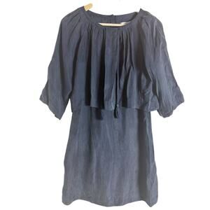 Apiece Apart Navy Blue Tasseled Short Sleeve Overlay A-Line Mini Dress Size 0